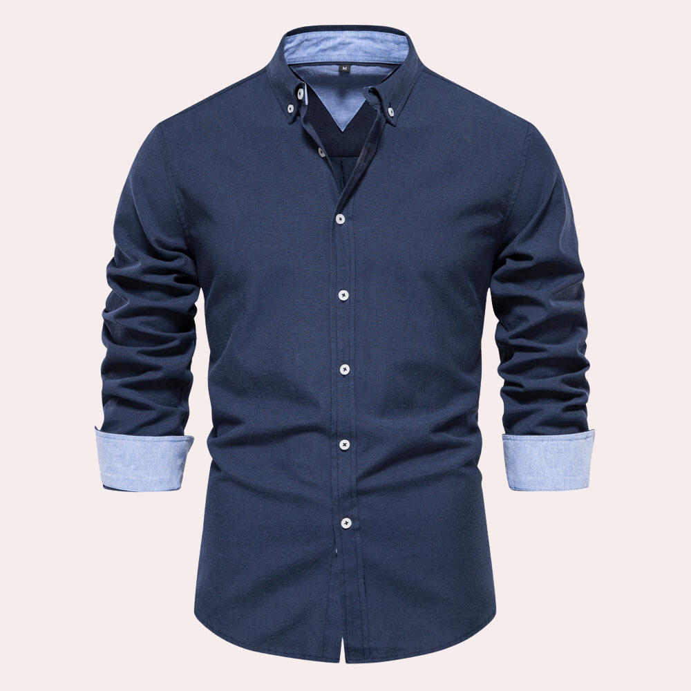 Casual Men's Shirt with Long Sleeves - Remy-Dark blue-S-Nora Luxe