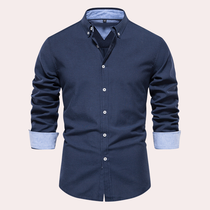 Casual Men's Shirt with Long Sleeves - Remy-Dark blue-S-Nora Luxe
