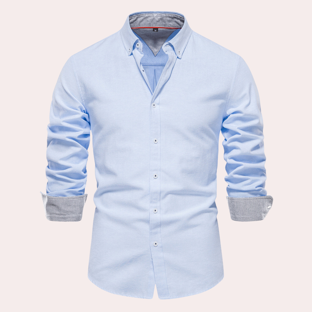 Casual Men's Shirt with Long Sleeves - Remy-Light blue-S-Nora Luxe