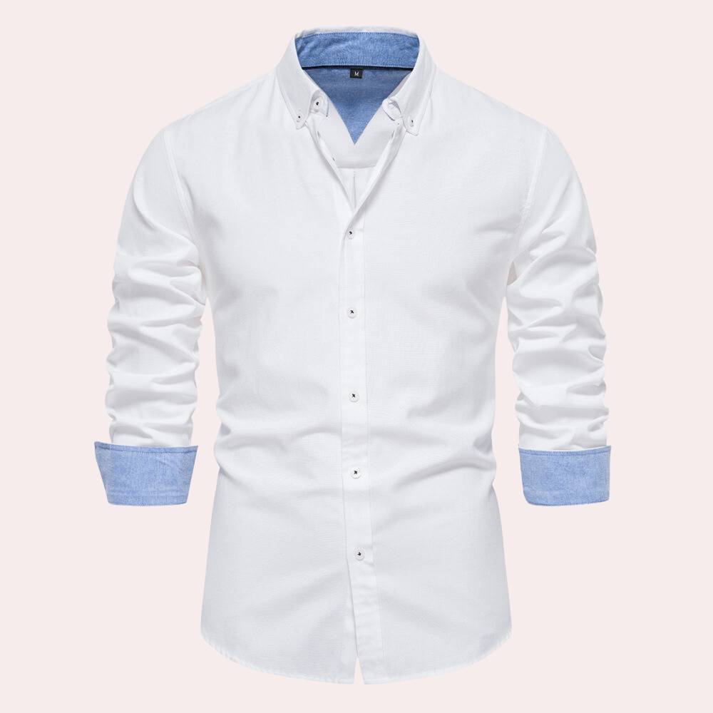 Casual Men's Shirt with Long Sleeves - Remy-White-S-Nora Luxe
