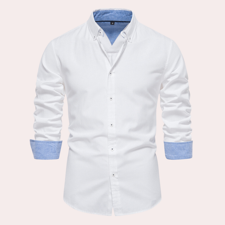 Casual Men's Shirt with Long Sleeves - Remy-White-S-Nora Luxe