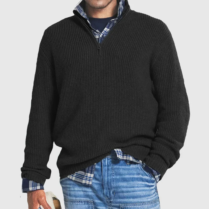 Casual Men’s Sweater with Zip - Max-Black-S-Nora Luxe