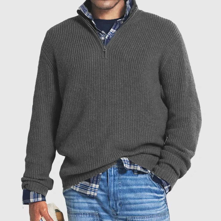 Casual Men’s Sweater with Zip - Max-Gray-S-Nora Luxe