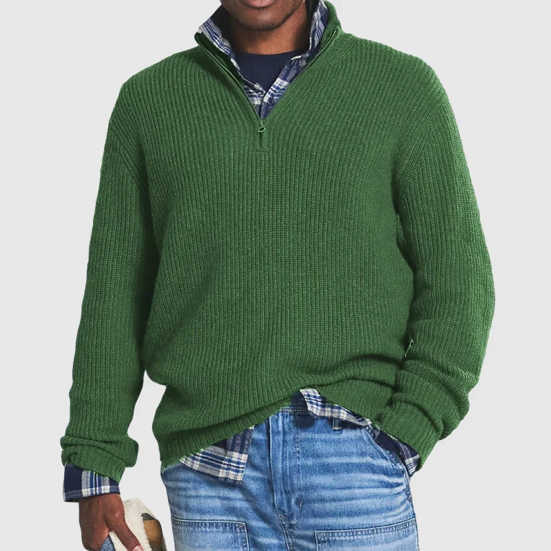 Casual Men’s Sweater with Zip - Max-Green-S-Nora Luxe
