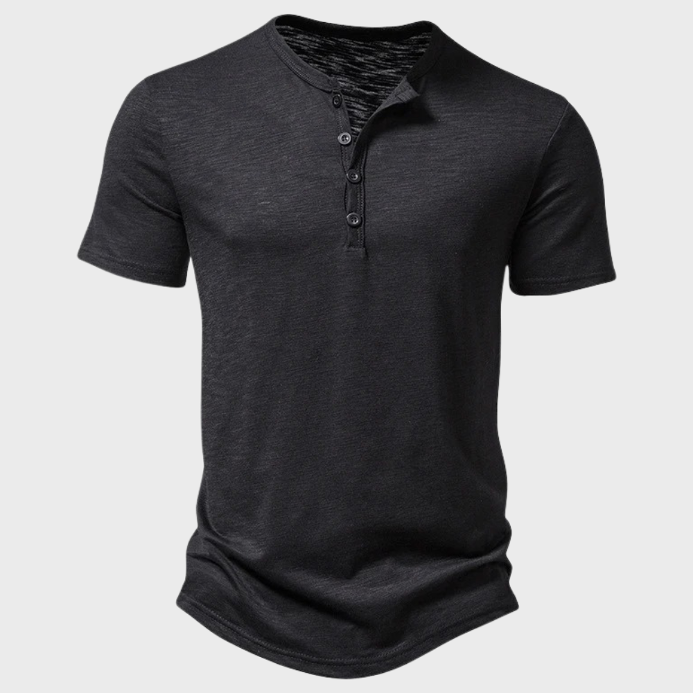 Casual Men's T-Shirt with Henley Collar - Cody-Black-S-Nora Luxe
