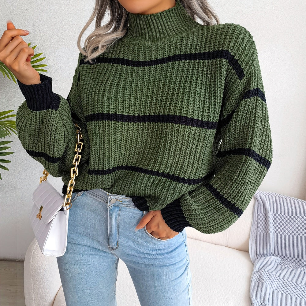 Casual Ribbed Roll Neck - Elara-Olive Green-S-Nora Luxe