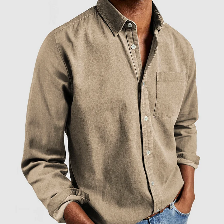 Casual Shirt with Stylish Details - Evan-Khaki-S-Nora Luxe
