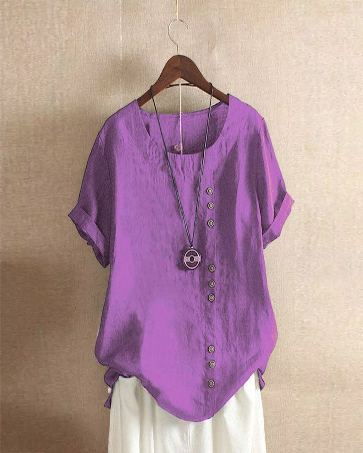 Casual Short Sleeve Blouse with Round Neck - Nora-Purple-S-Nora Luxe