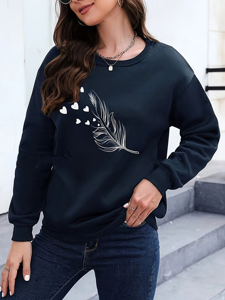 Casual Sweatshirt with Feather Print - Marisa-Black-S-Nora Luxe