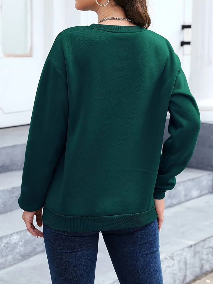 Casual Sweatshirt with Feather Print - Marisa-Dark green-S-Nora Luxe