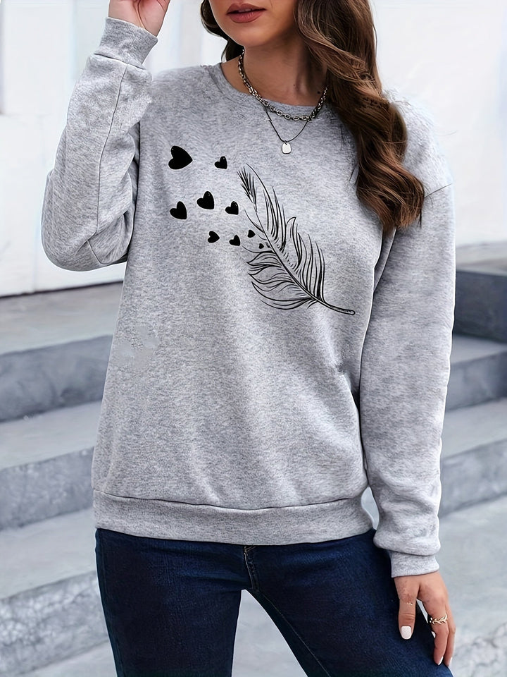 Casual Sweatshirt with Feather Print - Marisa-Dark green-S-Nora Luxe