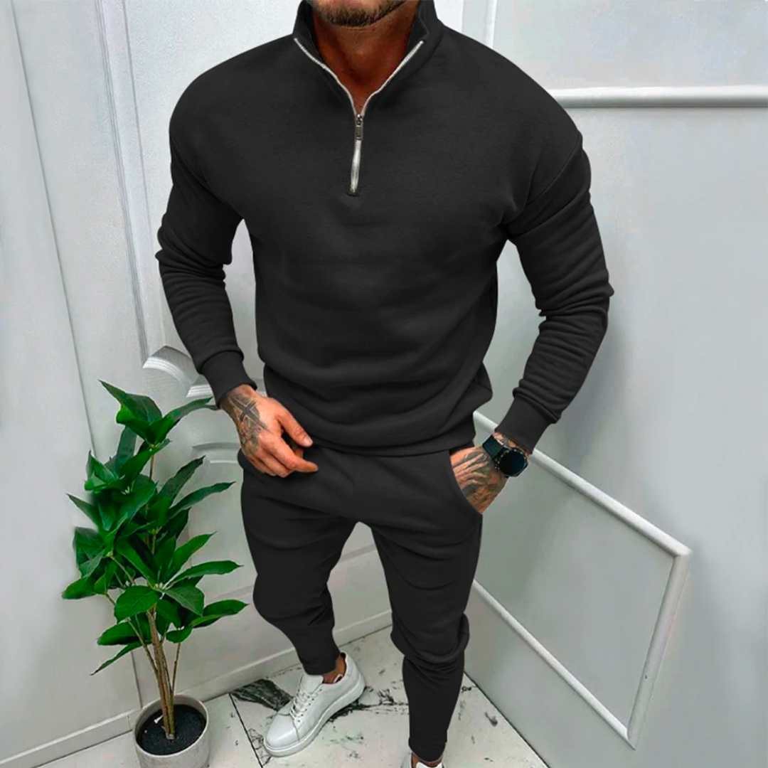Casual Two-Piece Men's Set - Jasper-Black-S-Nora Luxe
