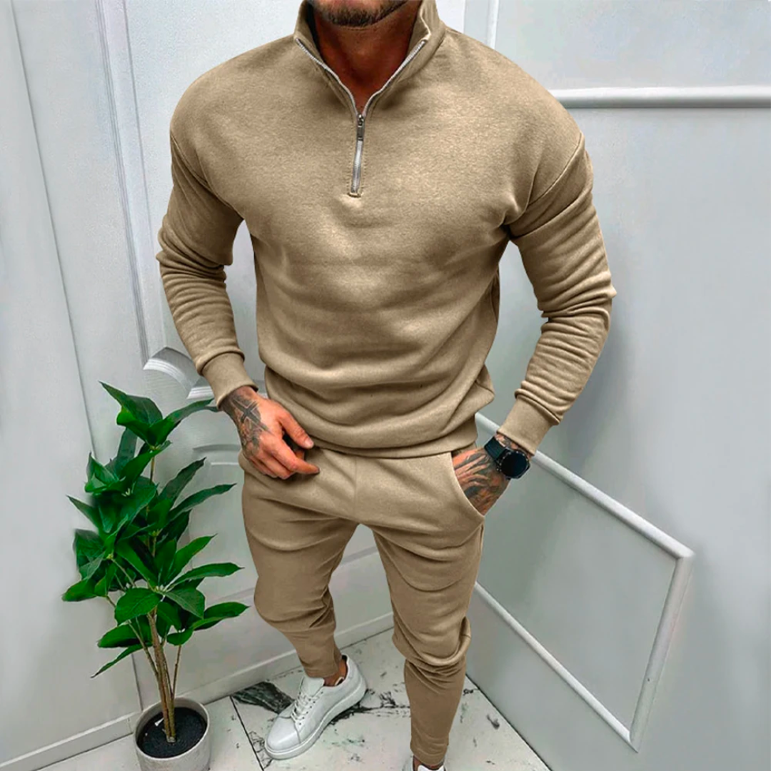 Casual Two-Piece Men's Set - Jasper-Khaki-S-Nora Luxe