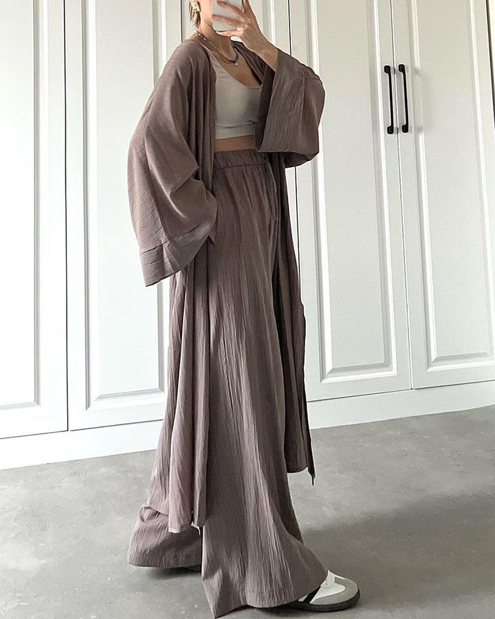 Casual two-piece set for women with vest and trousers – Thalia-Khaki-S-Nora Luxe