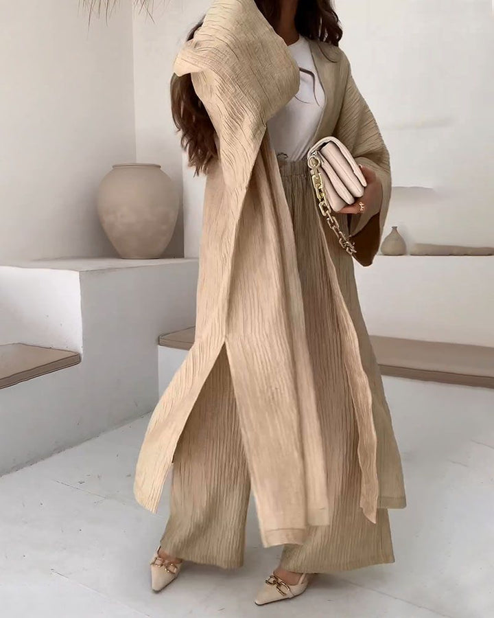 Casual two-piece set for women with vest and trousers – Thalia-Khaki-S-Nora Luxe