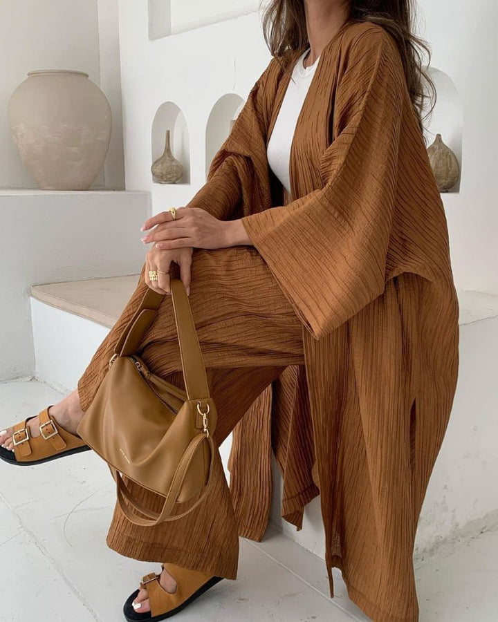 Casual two-piece set for women with vest and trousers – Thalia-Khaki-S-Nora Luxe