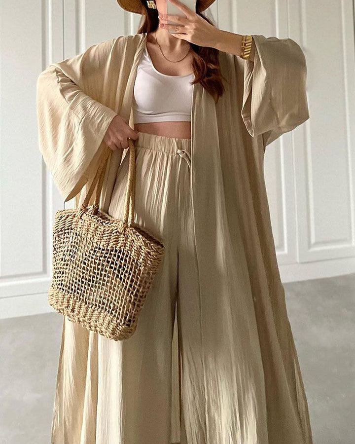 Casual two-piece set for women with vest and trousers – Thalia-Khaki-S-Nora Luxe