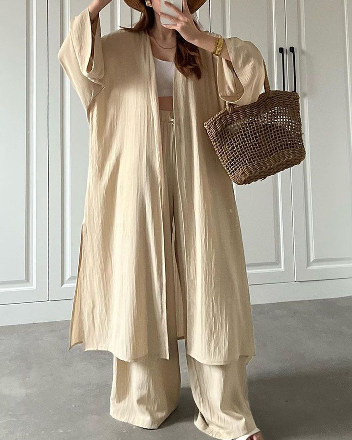 Casual two-piece set for women with vest and trousers – Thalia-Khaki-S-Nora Luxe