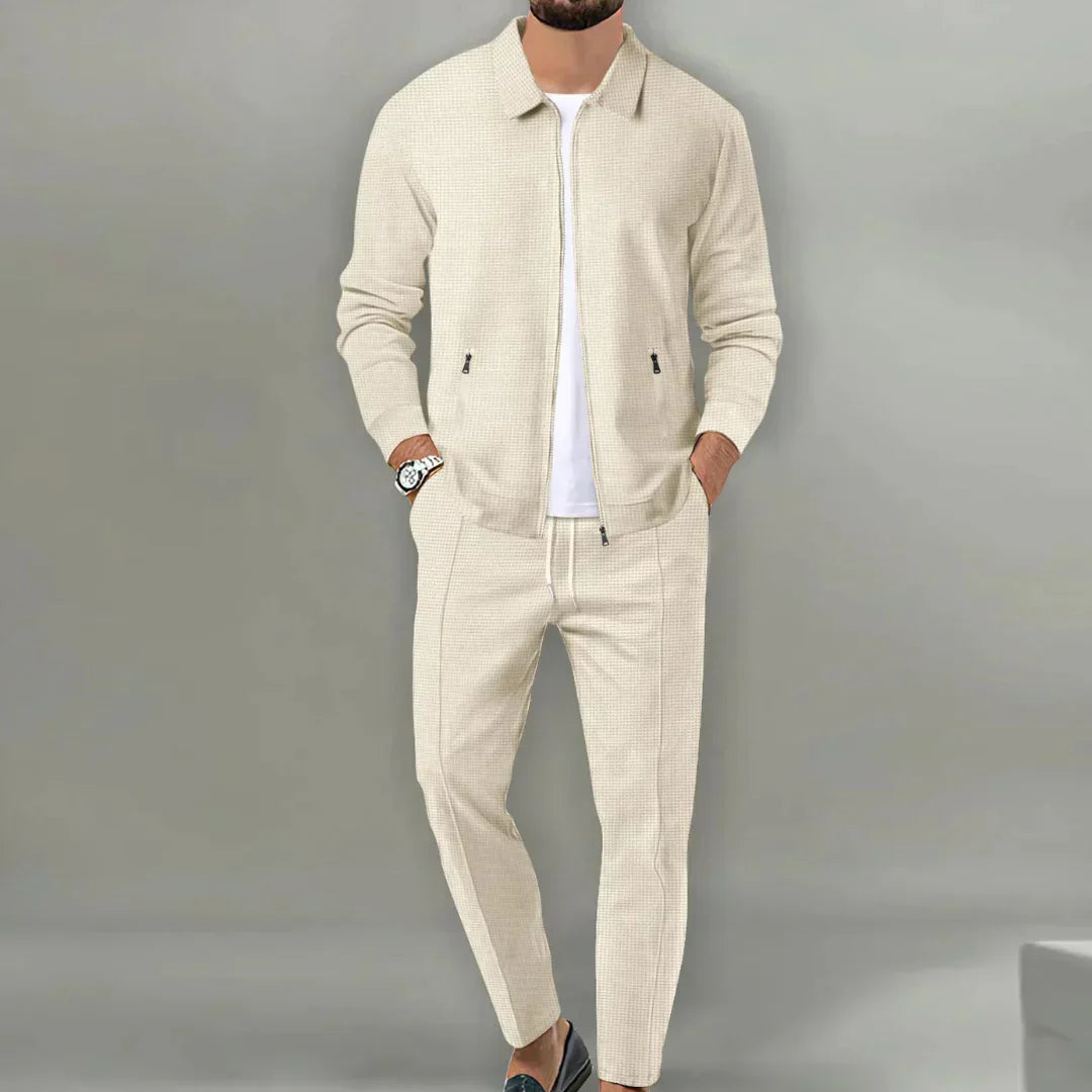Casual Two-Piece Set with Blazer and Classic Trousers - Leo-Beige-S-Nora Luxe