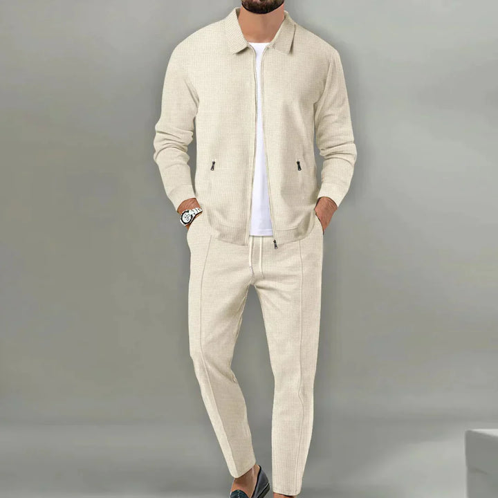 Casual Two-Piece Set with Blazer and Classic Trousers - Leo-Beige-S-Nora Luxe