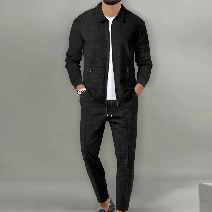 Casual Two-Piece Set with Blazer and Classic Trousers - Leo-Black-S-Nora Luxe