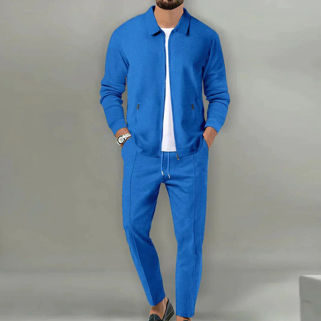 Casual Two-Piece Set with Blazer and Classic Trousers - Leo-Blue-S-Nora Luxe