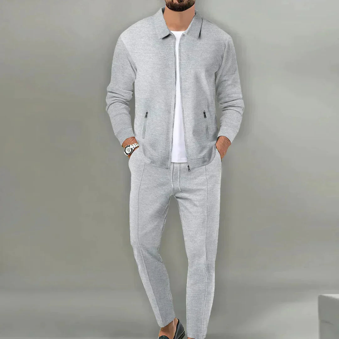 Casual Two-Piece Set with Blazer and Classic Trousers - Leo-Gray-S-Nora Luxe