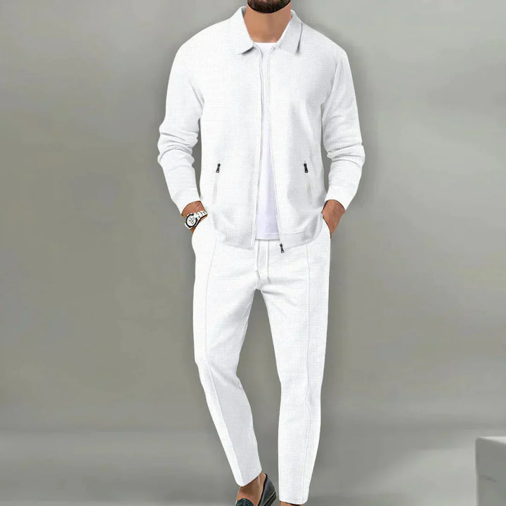 Casual Two-Piece Set with Blazer and Classic Trousers - Leo-White-S-Nora Luxe
