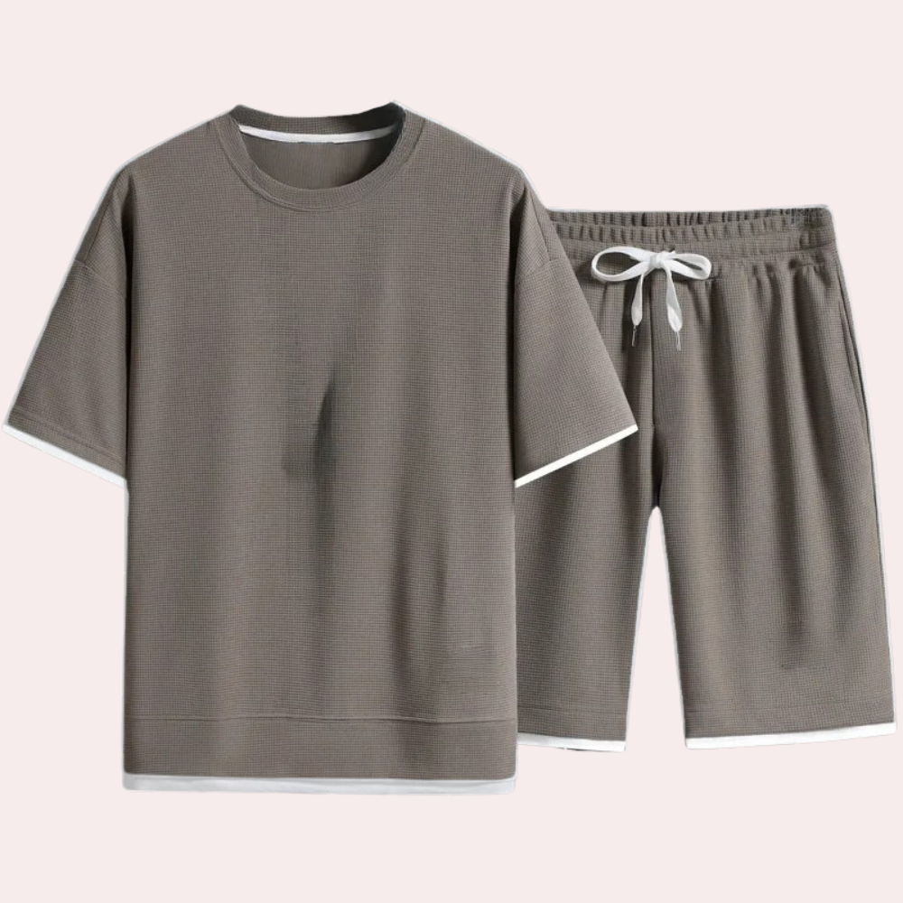 Casual Two-Piece Summer Set for Men - Jules-Khaki-S-Nora Luxe