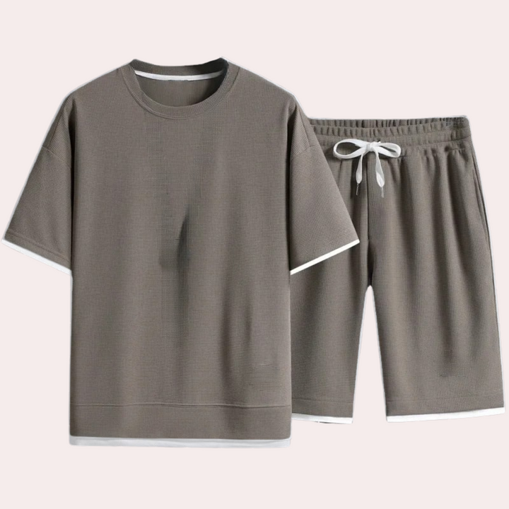 Casual Two-Piece Summer Set for Men - Jules-Khaki-S-Nora Luxe