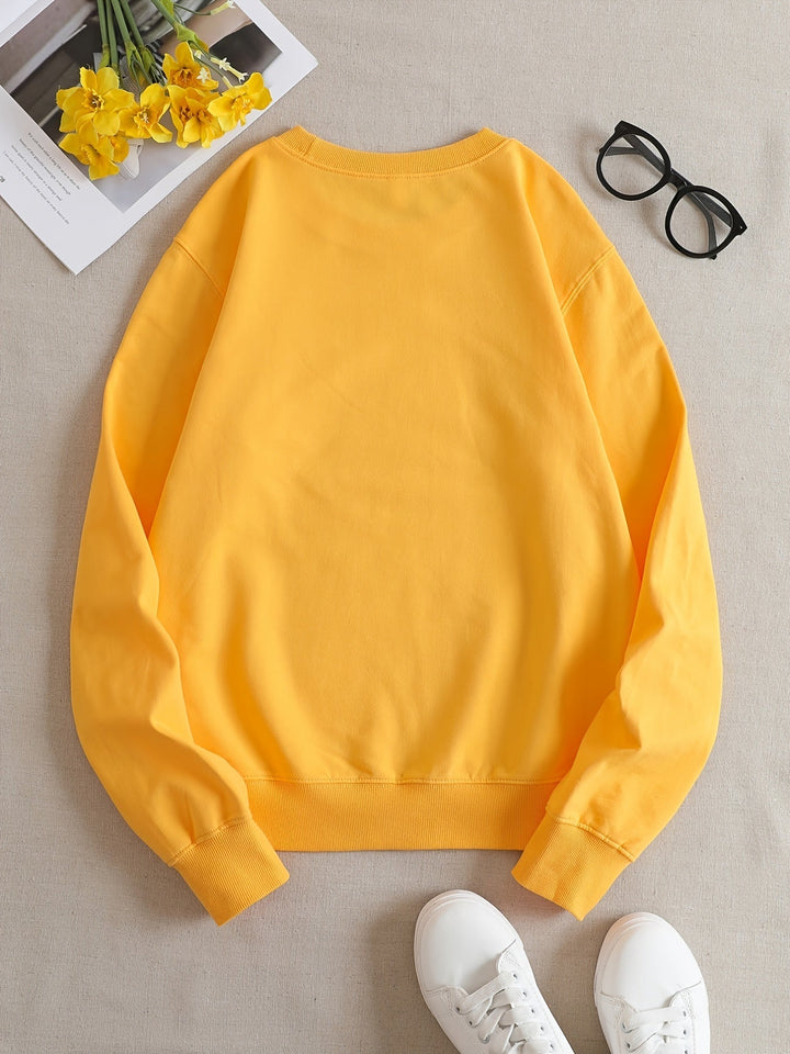 Casual Yellow Sweatshirt with Humorous Graphic Print - Elara-S-Nora Luxe