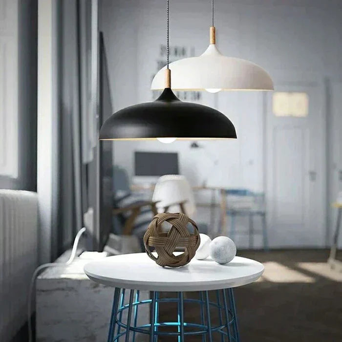 Ceiling lamp in Scandinavian Oak - ScandiLuxe-Black-Warm White-Ø 13.78 in × H 9.06 in-Nora Luxe