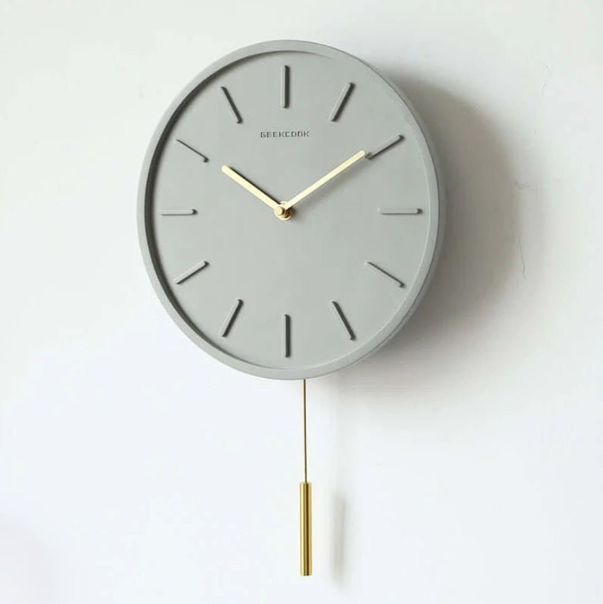 Cement Wall Clock with Metal Pendulum - Tundra-Style B-The Livary