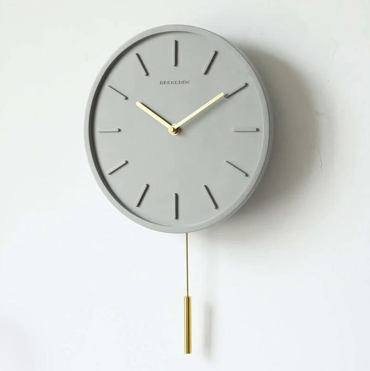Cement Wall Clock with Metal Pendulum - Tundra-Style B-The Livary