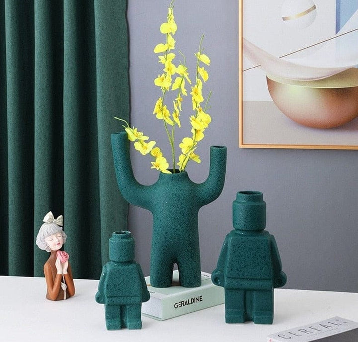 Ceramic Flower Pots Robot - BrickBotanica-Dark green-S-The Livary