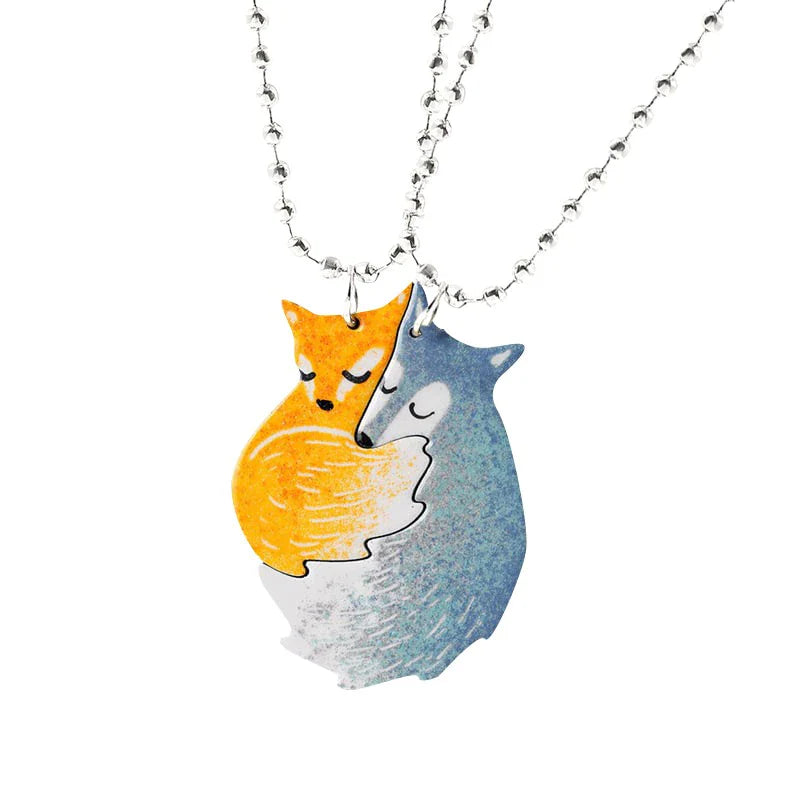Charming Fox and Wolf Couple Necklace-Nora Luxe