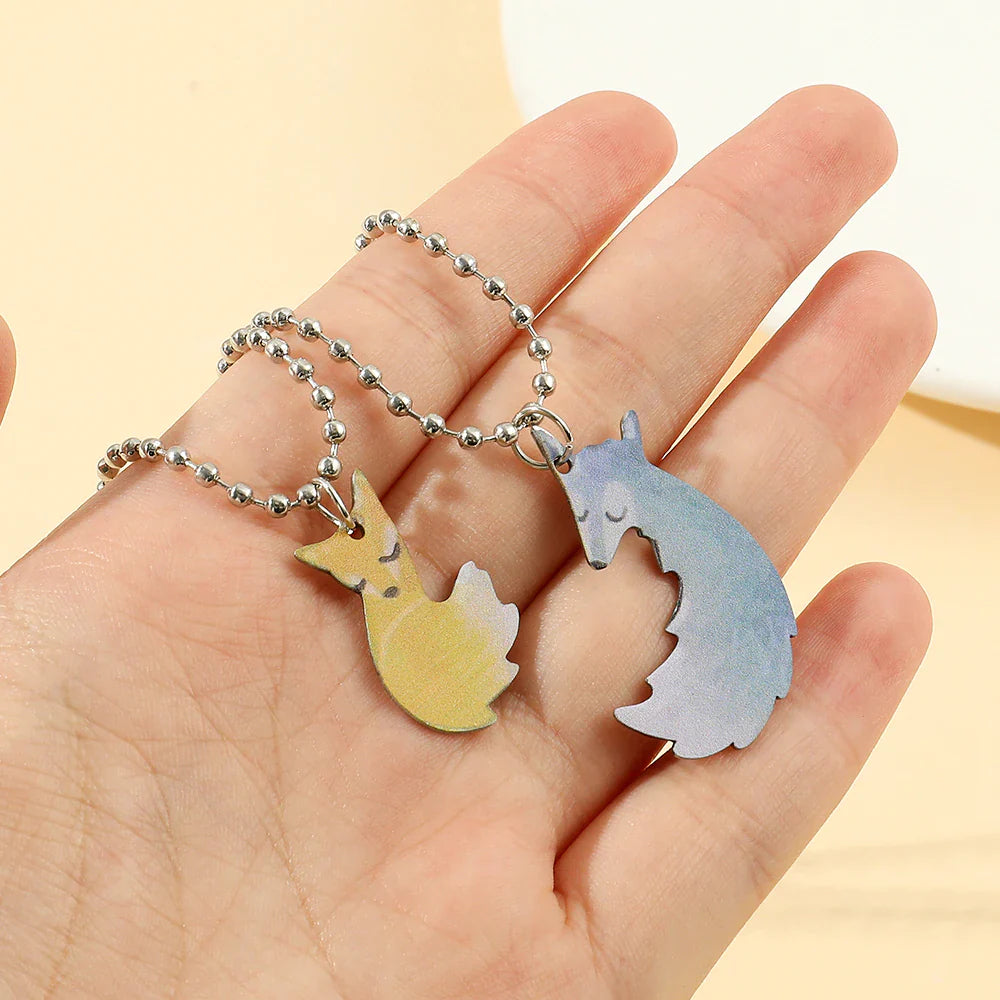 Charming Fox and Wolf Couple Necklace-Nora Luxe