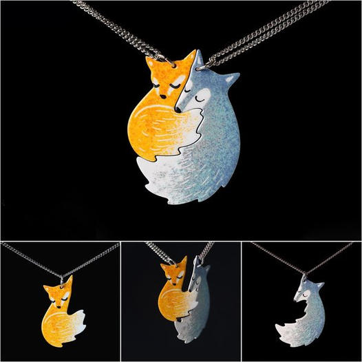 Charming Fox and Wolf Couple Necklace-Nora Luxe