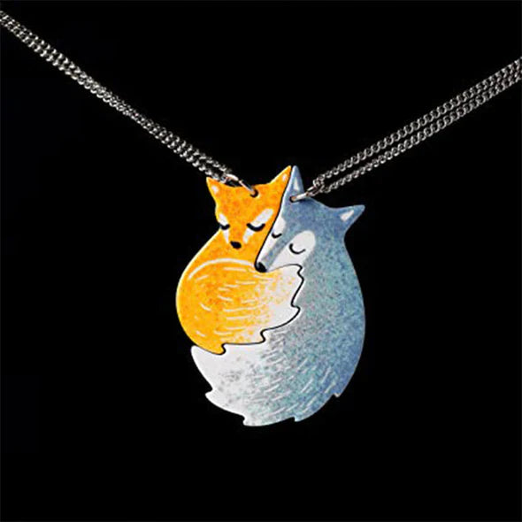 Charming Fox and Wolf Couple Necklace-Nora Luxe