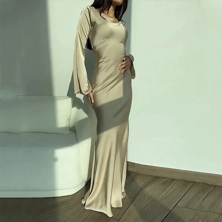 Charming Long Dress with Long Sleeves - Nila-White-S-The Livary