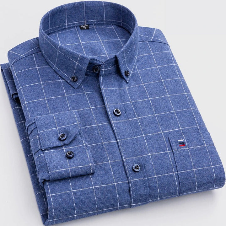 Checked Cotton Shirt - Victor-Blue-XS-Nora Luxe