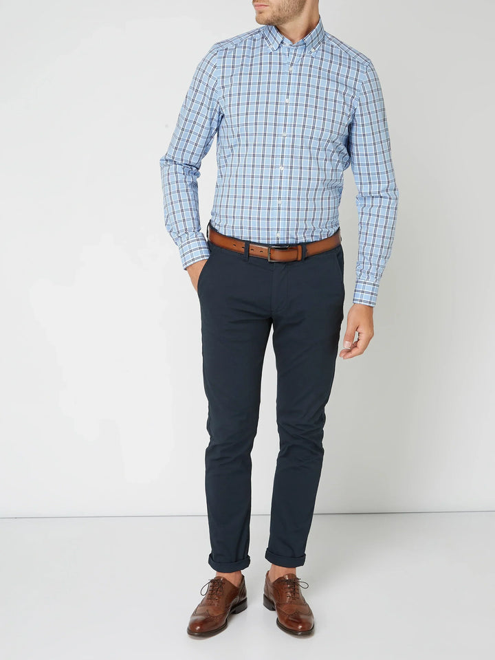 Checked Cotton Shirt - Victor-Dark Blue-XS-Nora Luxe