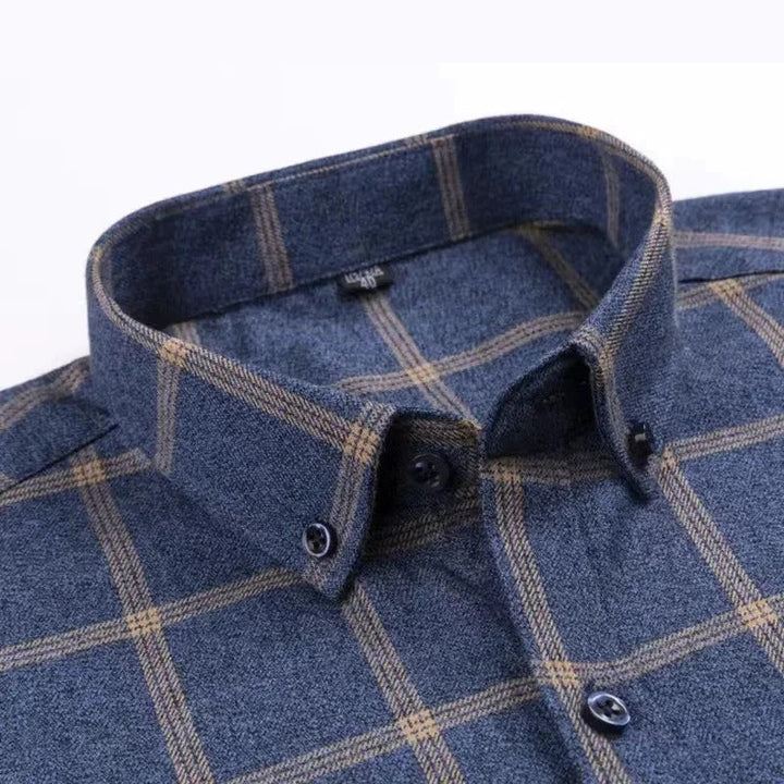 Checked Cotton Shirt - Victor-Dark Blue-XS-Nora Luxe