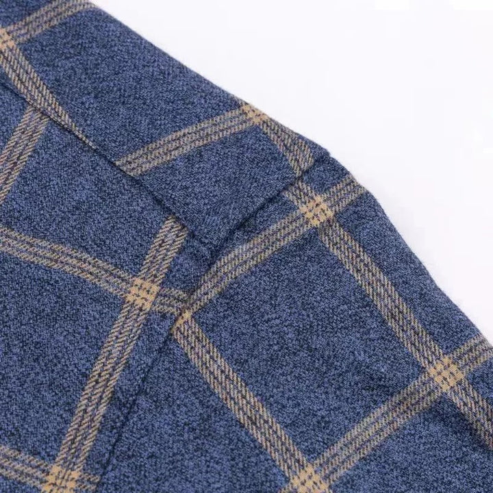 Checked Cotton Shirt - Victor-Dark Blue-XS-Nora Luxe