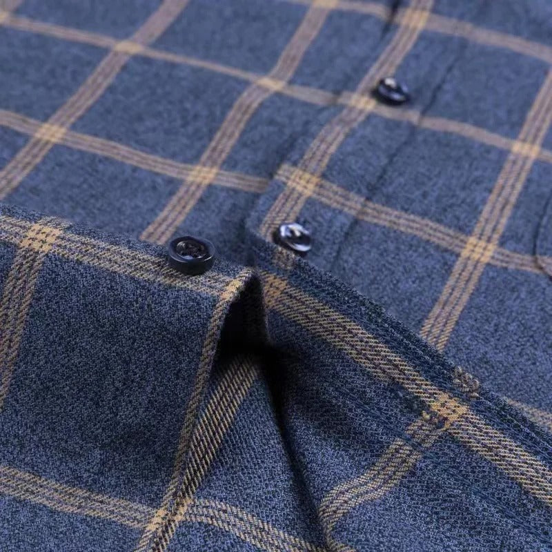 Checked Cotton Shirt - Victor-Dark Blue-XS-Nora Luxe
