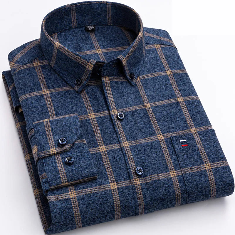 Checked Cotton Shirt - Victor-Dark Blue-XS-Nora Luxe