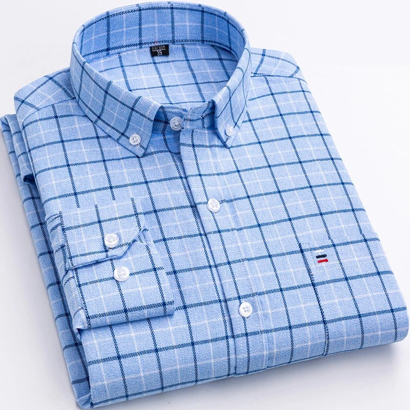 Checked Cotton Shirt - Victor-Light Blue-XS-Nora Luxe