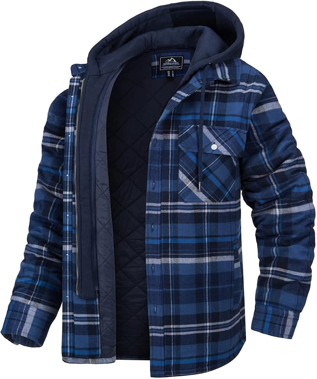 Checked Men's Hoodie with Warm Lining - Ethan-Dark Blue - Black-S-Nora Luxe