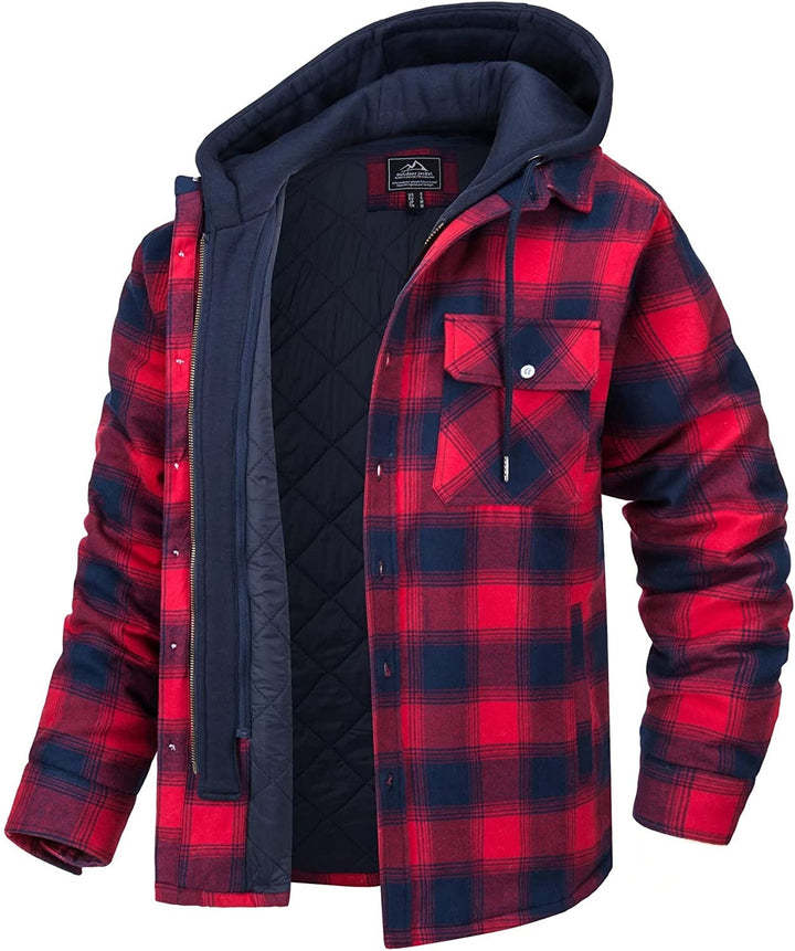 Checked Men's Hoodie with Warm Lining - Ethan-Red-S-Nora Luxe