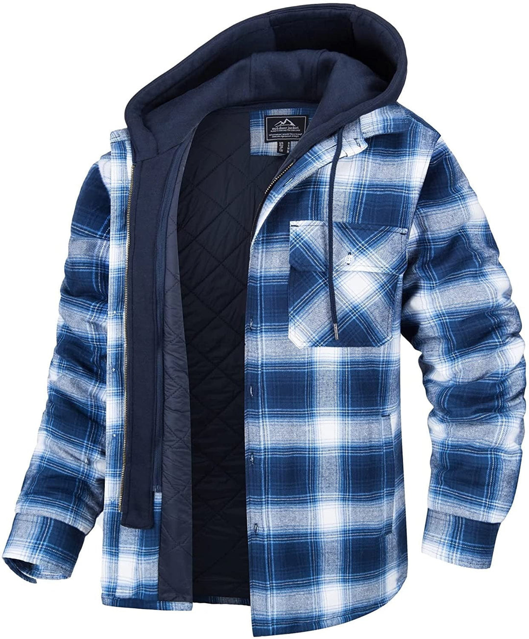 Checked Men's Hoodie with Warm Lining - Ethan-White - Light Blue-S-Nora Luxe
